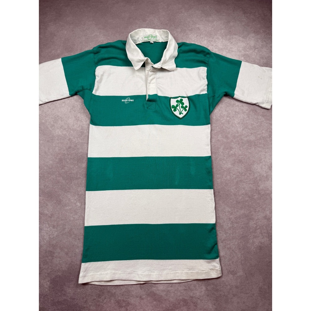 VTG Rugby Sport Roma Ireland Shamrock Striped Jersey Shirt Green White Mens M